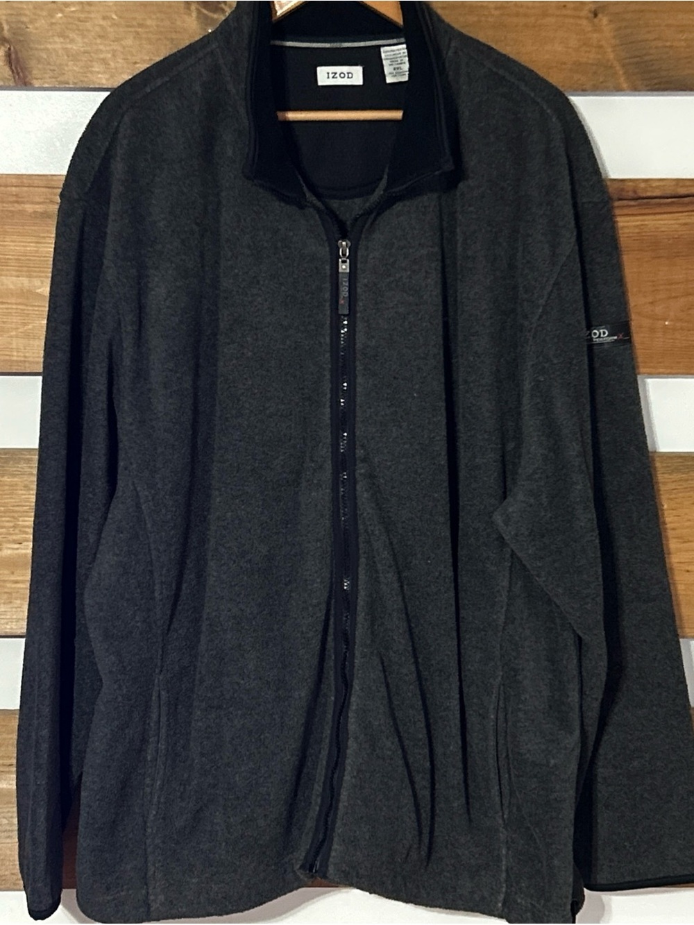 IZOD Men’s Gray Fleece Jacket XXL Full Zip Casual Outdoor Warm Layer Classic Fit